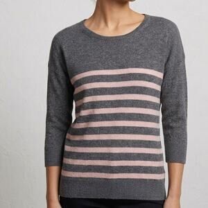 Chinti & Parker Gray & Pink Striped Cashmere Sweater - S